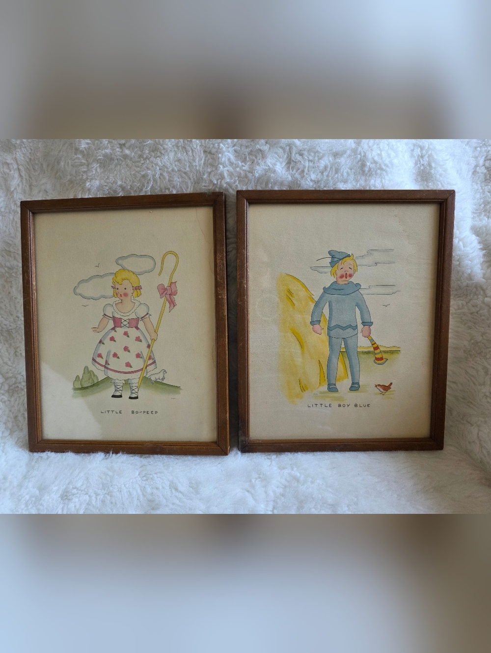 Vintage 1940 Little Bo-Peep & Little Boy/gir Framed Art Prints